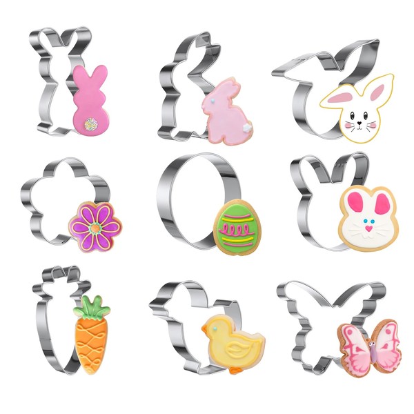 IMIKEYA Easter Cookie Cutters, Pack of 9 Small Cookie Cutters,