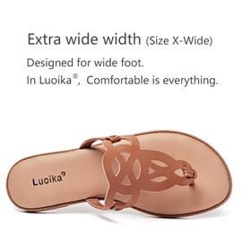 Luoika Sandalias planas de ancho ancho para mujer, sandalias de tirantes con diamantes de imitación, cómodas sandalias de playa de verano para mujer., café 711, 7 X-Wide