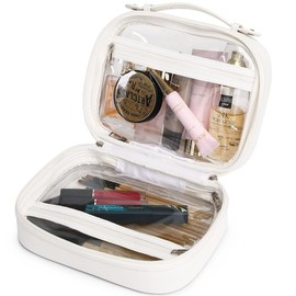 Pinkmik Clear Makeup Bag Double Layer Cosmetic Bag Waterproof Toiletry Bag for Women (Z/White, M)