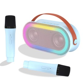 Karaoke Machine for Kids Adults, Portable Bluetooth Speaker with 2 Wireless Microphones and RGB Light, Karaoke Set Birthday Gift for Kids Home Party (Blue)