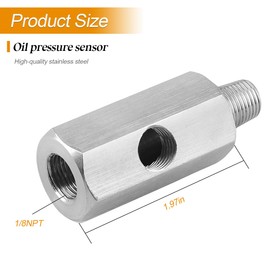 Zpana Car Oil Pressure Sensor Adapter 1/8 NPT Female to Male, T Fitting with 1/8 NPT Side Port, Turbo Oil Line Gauge Adapter, Vehicle Oil Pressure Tee Fitting, Compatible with Civic, Atlas, Fido