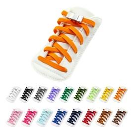 [Alaka] Shoelaces, No Tie, Stylish, Elastic Laces, Flat Laces, No Tie Shoelaces, Stretchable, 17 Colors, No Unravel, Metal Fittings, Sneakers, One-Point Tie (Orange), orange