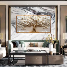 LAOTOART Tree Pictures Wall Decor for Living Room - White Flowers Canvas Wall Art for Bedroom - Framed Artwork for Walls Size 24" x 48"