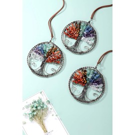 Jovivi 7 Chakra Tree of Life Dream Catcher Hanging Ornament Handmade Bohemian Rainbow Tree of Life Crystal Suncatcher Window Car Wall Art Hanging Decorations for Home Office Decor