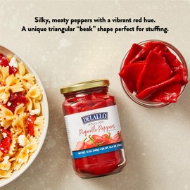 DeLallo Roasted Piquillo Peppers, 12 oz. Jar, (12 Pack), All Natural, Gluten Free, Ready-To-Use, Vegan, Kosher, Sweet Smoky Flavor Red Peppers