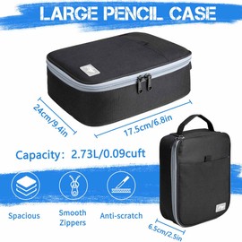 Kasgo Large Pencil Case, 54 Slots Stationary Pencil Pouch with 2 Detachable Layers Color Pencil Holder for School Work Art Black
