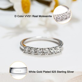 YODEWA Moissanite Wedding Band for Women 6 Real Moissanite Stone 925 Sterling Silver Hypoallergenic 0.6ct DEF Color VVS Lab Created Moissanite Anniversary Engagement Bands Ring Size 7