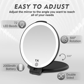 FUNTOUCH Espejo de maquillaje de viaje de 7 pulgadas con luces de aumento de 10 aumentos, portátil de 3 colores, espejo de cambiador de doble cara con recargable para viajes esenciales, regalos para