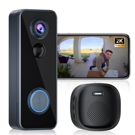Doorbell Camera Wireless, Head-to-Toe Video - No Subscription Required,2K HD Live View, Two-Way Talk,Smart Video Doorbell with Chime,Battery Powered,Motion Alerts,Works with Alexa &Google(2.4G WiFi)