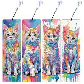 TDFERAN 4 Pcs Colorful Kitten Diamond Art Bookmarks 5D DIY Diamond Painting Bookmarks, Diamond Painting Kits Reading Gifts for Womens, Adults, Book Accessories, Page Markers