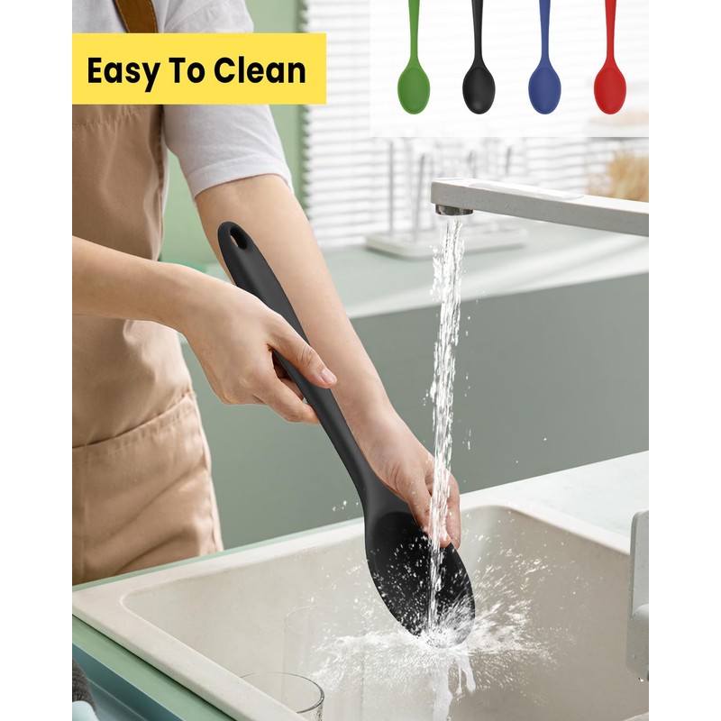 HSDJLXZ 4 Pcs Large Mixing Spoon Silicone Cooking Spoons Colored