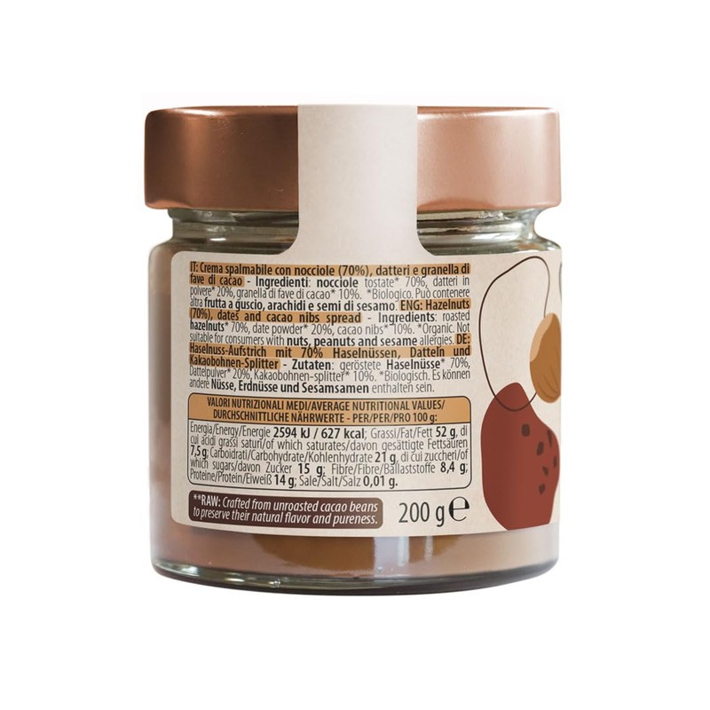 MAAMA, Crema Spalmabile alla Nocciola (70%), Datteri e Nibs di