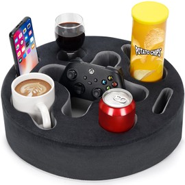 Couch Cup Holder-Sofa Cup Holder Pillow | Couch Caddy Buddy | Drinks Cupholder Tray Organizer for Bed, Rv, Tv, Car, Man Cave, Boat, Remote, Snacks| Gift for Couch Potato,Newborns' Partent (Grey)