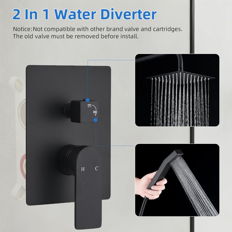 Shower Faucet Set With 8" Shower Head And Handheld Black