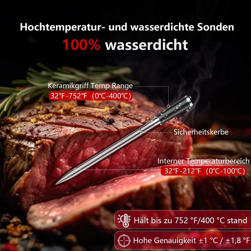 BFOUR Wireless Meat Thermometer with 2 Wireless, Grill Thermometer Bluetooth,