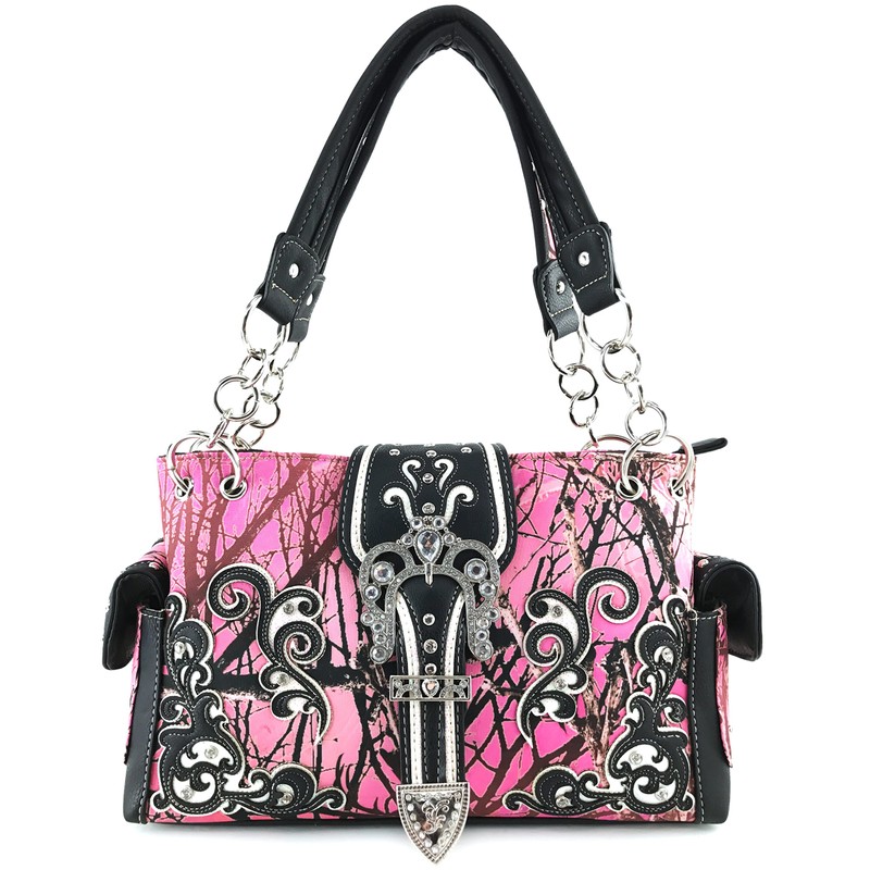 Justin West Camouflage Tree Branches Bling Rhinestone Cross Wings Buckle