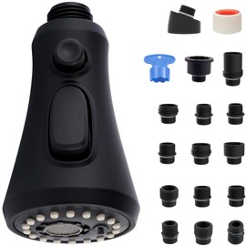 iFealClear Pull Down Kitchen Faucet Head Replacement Compatible with Moen, American Standard, Delta, Faucets, 3 Function Faucet Head Sprayer Nozzle for Kitchen Sink, 15 Adapters, Matte Black