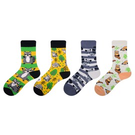 Wish Island Women's 4/5 Packs Animal Socks Raccoon Gifts Cotton Crew Novelty Socks (Raccoon - 4 pairs)