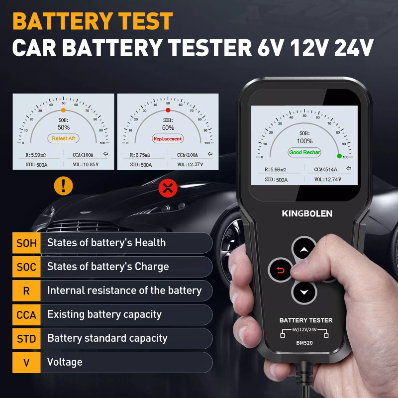 KINGBOLEN 6V&12V&24V Heavy Duty Truck Car Battery Load Tester Charging