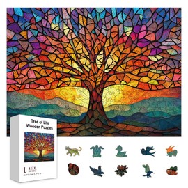 GLOBLELAND 300Pcs Colorful Tree of Life Wooden Jigsaw Puzzles for Toddler Children 38.5x28.5cm/15.1x11.22in Colorful Wood Adult Puzzles for Preschool Learning Gifts