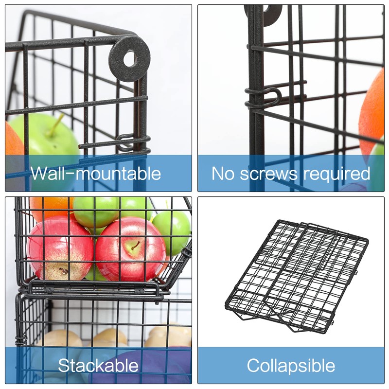 X-cosrack 3-Tier Stackable Wire Baskets for Pantry Organization and Storage,