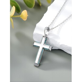 Shusukue Cross Necklace 925 Sterling Silver Broken Turquoise Cross Pendant Necklace Religious Jewelry Gifts for Women Men