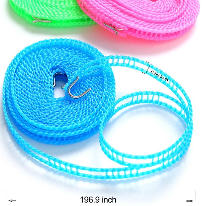 ORIJOYNA 3 Pack 16.4 ft Clothesline Cloths Drying Rope Portable