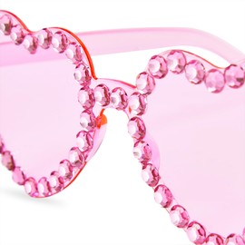 Zando Rhinestone Pink Heart Glasses Heart Shaped Sunglasses Rimless Pink Heart Sunglasses Transparent Pink Sunglasses Pink Glasses Sparkling Pink