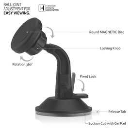 IWIO Magnetic Adjustable Universal Car Windscreen Suction Mount Phone Holder Multi-angle 360 Degrees Rotation compatible with Oppo K3 2019 - BLACK