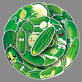 Pickle Stickers 50 Pcs Vinyl Cartoon Cucumber Sticker for Water Bottle Laptop Skateboard Luggage Bike Car Phone Bumper, Waterproof Cute Vegetable Decals for Teens Kids