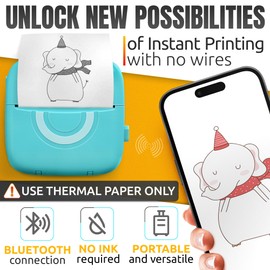 Mini Thermal Printer for Stickers - Portable Thermal Printer Mini Thermal Label Printer Mini Photo Printer Mini Sticker Printer with 3 Rolls of Small Thermal Printer Paper - Mini Picture Printer