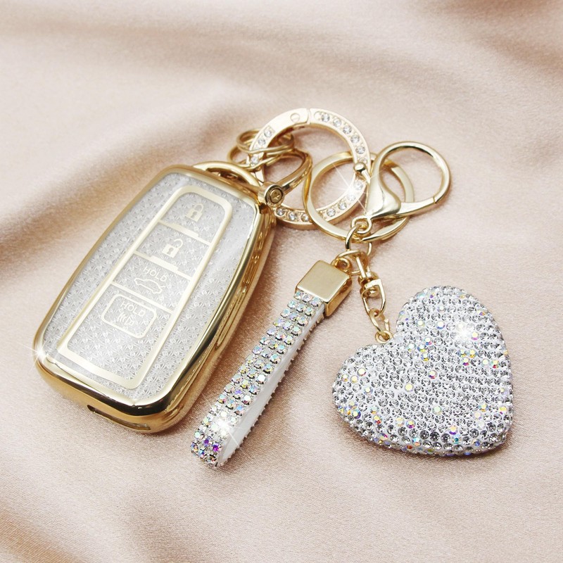 Simocky Key Fob Cover with Diamond Keychain for Toyota Car