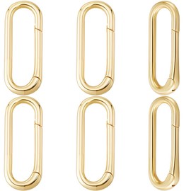 Beebeecraft 1 Box 6Pcs Spring Gate Rings 18K Gold Plated Brass Oval Spring Clasp Metal Necklace Enhancer Shortener Clasp for Bracelet Anklet Jewelry Making