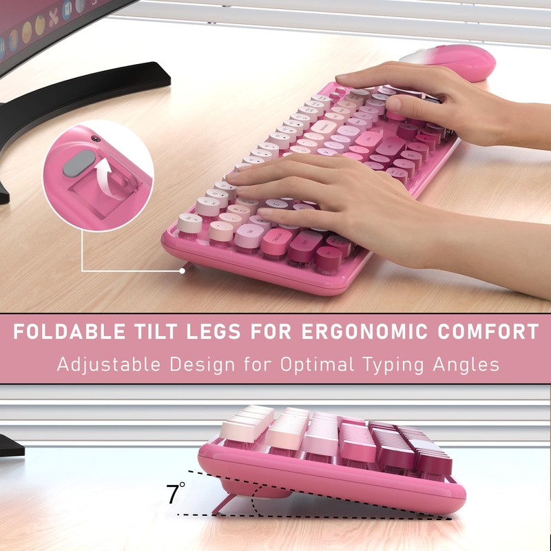 Links9+ Wireless Keyboard and Mouse, Full-Size Retro Typewriter Keyboard with