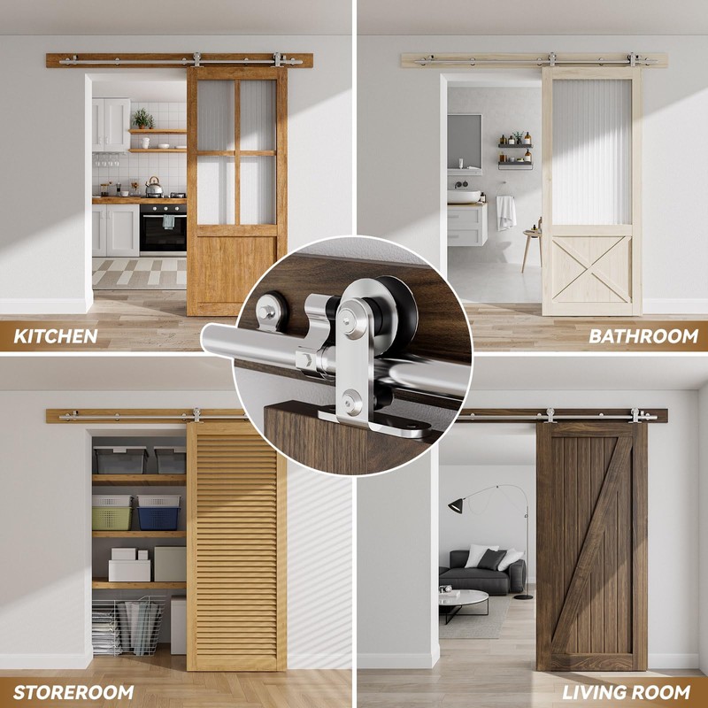 CCJH 6 FT Stainless Steel Sliding Door Hardware Kit, Top