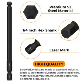 Hakkin Ball End Hex Bits 9Pcs Allen Key Bits 1/4” Hex Shank S2 Steel Phosphate Treatment Magnetic Allen Wrench Screwdriver Bits Metric H1.5-H10 Hex Key Set for Furniture Assembly