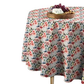 Fabric Textile Products Round Tablecloth, 100% Milliken Polyester, Machine Washable, 120" Round, Floral & Feathers