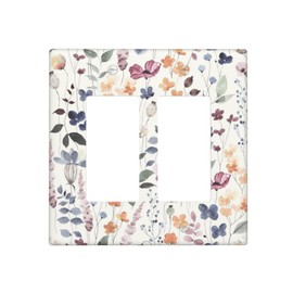 Vintage Floral Leaf Wildflower Decorative Outlet Cover Double Rocker Light Switch Plate Cover Electricity Receptacles Plates For Home Kitchen Living Bedroom 4.6 * 4.5