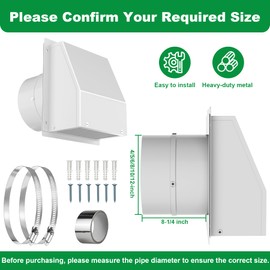 8 Inch Hooded Wall Vent with Screen and Damper, Galvanized Steel Dryer Vent Cover Outside, Wall Vent Cover Cap Exterior Air Exhaust Fan for Kitchen Range Hood HVAC Duct Dryer Vent