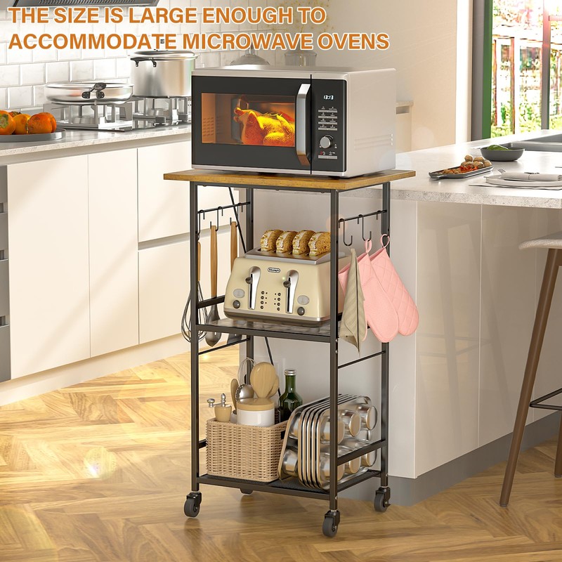 ThreeHio Rolling Kitchen Microwave Cart, 3 Tier Microwave Table Stand