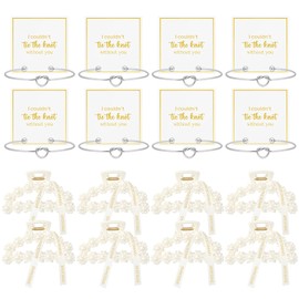 DEEKA 16 Pcs Bridesmaid Proposal Gifts, Pearl Hair Claw Clips & Bridesmaid Knot Bracelet Bachelorette Party Wedding Favors Bridal Party Present Hair Accessories for Women(Silver Bracelets)