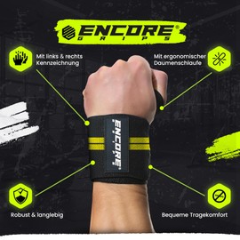 Encore Grips® Wrist Wraps for Bodybuilding, Weight Training, Crossfit, Strength Training Bandage, Wrist Support for Fitness, Wrist Support, Wrist Guards, Wrist Wraps (Black/Yellow-V1)