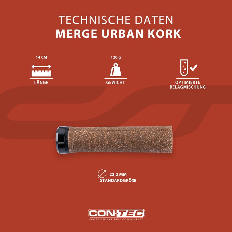 CONTEC Merge Urban Cork Bicycle Grip, 140 mm, D2 Two-Component,