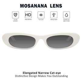 mosanana Elongated Narrow Cat Eye Sunglasses for Women Trendy Fashion Cute Cool Funky Stylish Skinny One Piece Oval White Small 90s MS52357