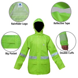 RainRider Rain Suits for Men Women Waterproof Lightweight Rain Gear Jacket Coat with Pants Workwear (Small, Hi-Vis)