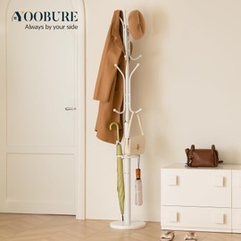 Yoobure Metal Coat Rack Freestanding with Marble Base, Coat Tree with 12 Hooks & Umbrella Holder, Coat Hanger Stand for Corner Entryway Bedroom Office, Heavy Duty Coat Rack Stand for Clothes Hats Bags