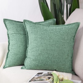 Madizz Set of 2 Linen Cushion Covers, Soft Decorative Cushion Covers, for Sofa, Bedroom, Green, 40 x 40 cm, Square