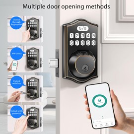 keyless Entry Door Lock deadbolt with Handle Set- Front Door Fingerprint Smart Locks with 2 Lever Handles-Keypad Code Deadbolt -App Control,Auto Lock,Easy to Install