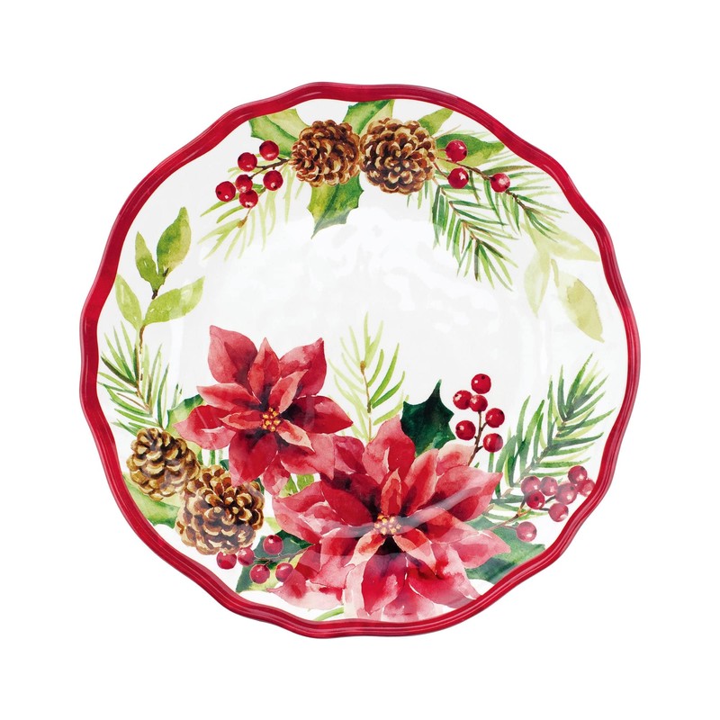 UPware 12 Piece Poinsettias Melamine Dinnerware Sets, Outdoor Dishes Set,