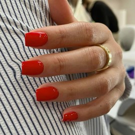 Light Red Press on Nails Short Square, KXAMELIE Natural Short Gel Nails Glue on Acrylic Nails Press ons Featured Protective Coat Thick Reusable Fake Nails Solid Color 24 Short Coffin Artificial Nails